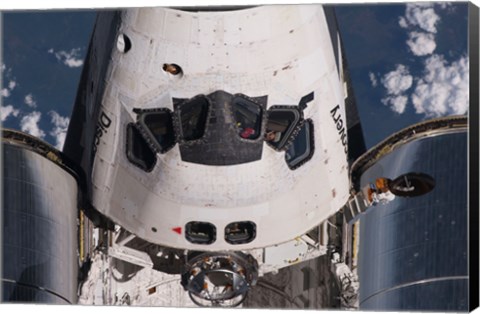 Framed Partial view of the crew cabin and forward payload bay of the space shuttle Discovery Print