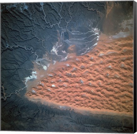 Framed Spectacular view of dune fields in Algeria photographed from orbit Print