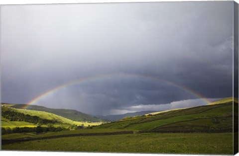 Framed England, Yorkshire, Yorkshire Dales, Rainbow over Swaledale Print