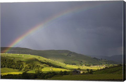 Framed England, Yorkshire, Yorkshire Dales, Rainbow over Swaledale Print