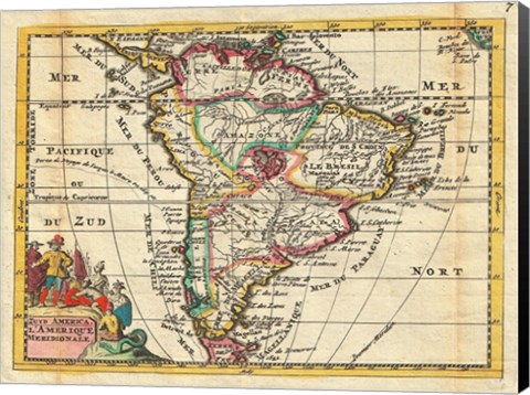 Framed 1747 La Feuille Map of South America Print