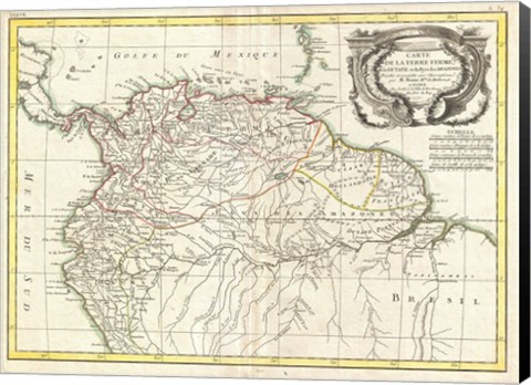 Framed 1771 Bonne Map of Tierra Firma Print