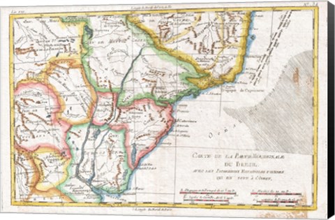 Framed 1780 Raynal and Bonne Map of South America Print