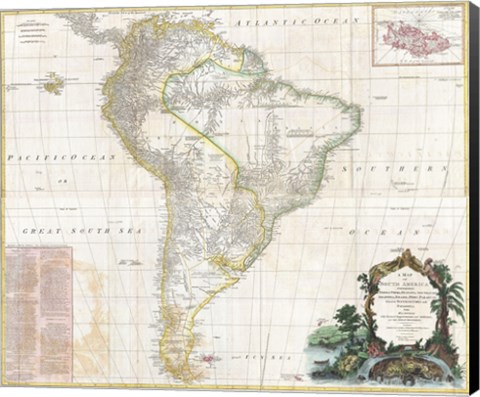 Framed 1780 Raynal &amp; Bonne Map of Southern Brazil, Northern Argentina, Uruguay &amp; Paraguay Print