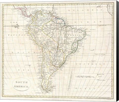 Framed 1796 Mannert Map of North America and South America Print