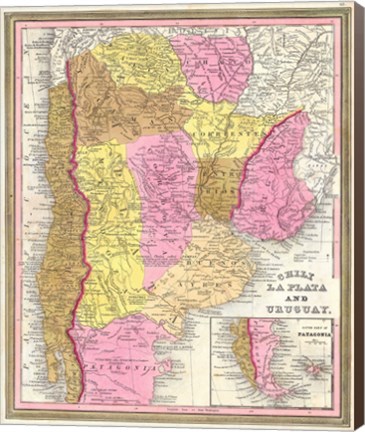 Framed 1846 Burroughs - Mitchell Map of Argentina, Uruguay, Chili in South America Print