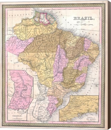 Framed 1850 Mitchell Map of Brazil, -1849 Print