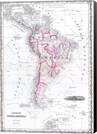 Framed 1861 Johnson Map of South America Print