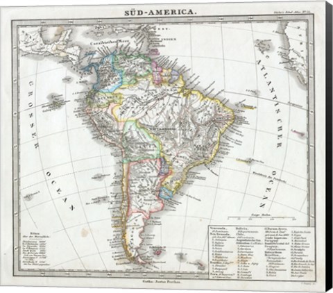 Framed 1862 Perthes map of South America Print