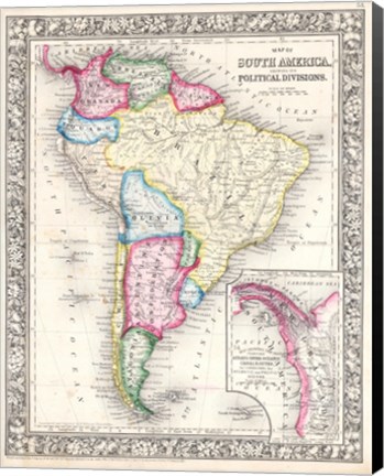 Framed 1864 Mitchell Map of South America Print