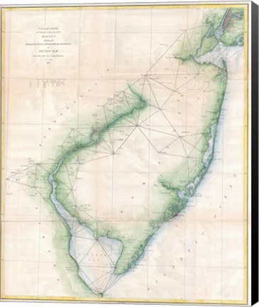 Framed 1873 U.S. Coast Survey Chart NJ and the Delaware Bay Print