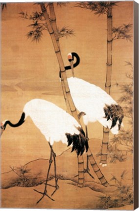 Framed Bian Jingzhao Bamboo and Cranes Print