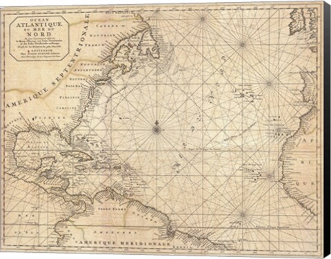 Framed 1683 Mortier Map of North America, the West Indies, and the Atlantic Ocean Print
