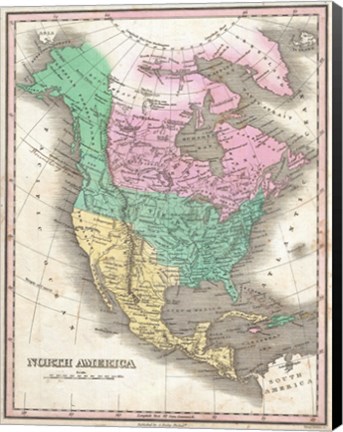 Framed 1827 Finley Map of North America Print