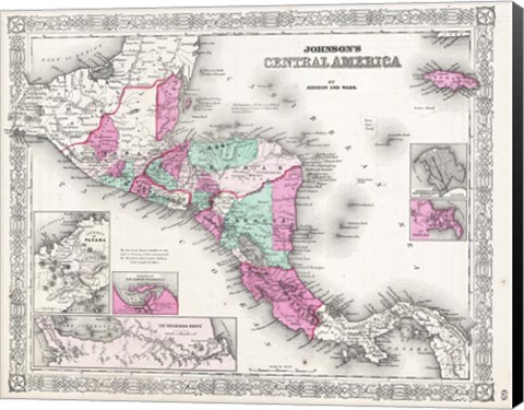 Framed 1866 Johnson Map of Central America Print