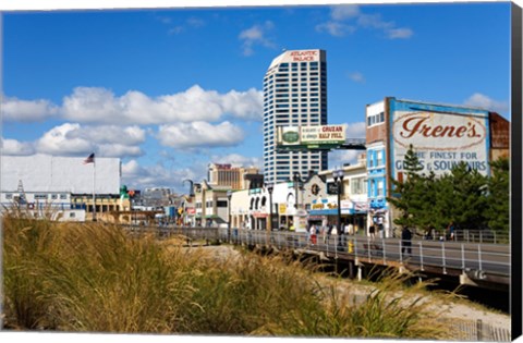 Framed Boardwalk Stores, Atlantic City, New Jersey, USA Print