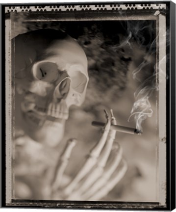 Framed Side profile of a skeleton holding a cigarette Print