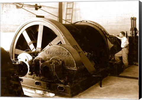 Framed Detail of endless conveyor drum, 150-ton cableway hoist house Print