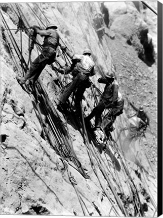 Framed Drillers at work on canyon wall above power plant location Print