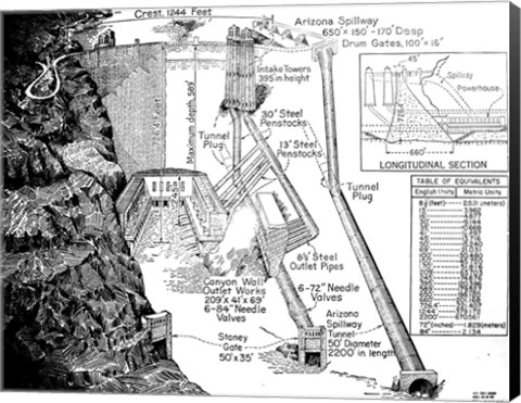 Framed Hoover Dam Diagram Print