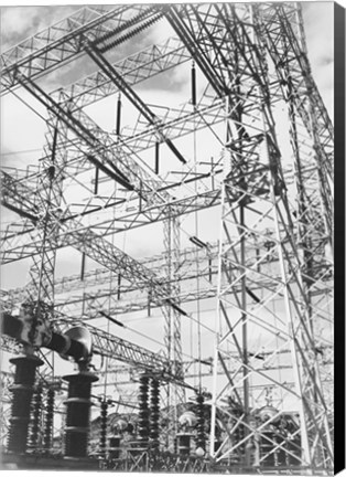 Framed Photograph Looking Up at Wires of the Boulder Dam Power Units, 1941 Print