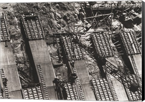 Framed Between Arizona and Nevada. Placing concrete in the sidewall of the Nevada spillway Print