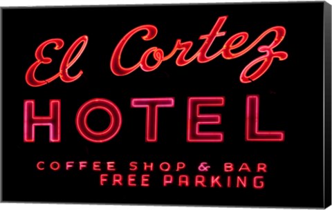 Framed Historic El Cortez Hotel neon sign, Freemont Street, Las Vegas Print