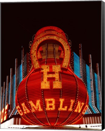 Framed Neon gambling sign on Freemont Street in historic Las Vegas Print