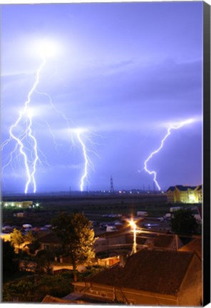 Framed Lightning over Oradea Romania Print