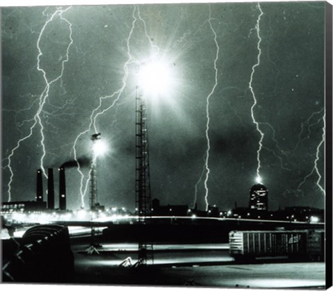 Framed Lightning storm over Boston - 1967 Print