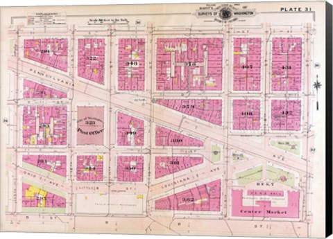 Framed 1909 map of Downtown Washington, D.C. Print