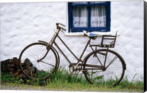 Framed Bicycles leaning against a wall, Bog Village Museum, Glenbeigh, County Kerry, Ireland Print