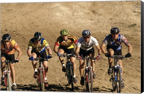 Framed Group of people riding bicycles in a race Print