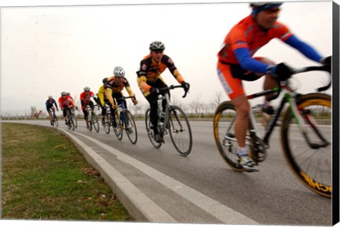 Framed Military Cyclists in pace line Print