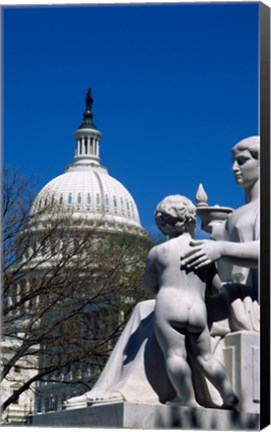 Framed Spirit of Justice statue in front of a government building, State Capitol Building, Washington DC, USA Print