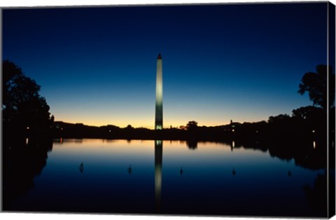 Framed Reflection of an obelisk on water, Washington Monument, Washington DC, USA Print