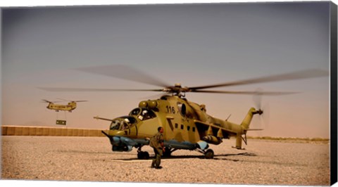 Framed Afghan Air Corps Mi-35 at Kandahar Airfield, 2009 Print