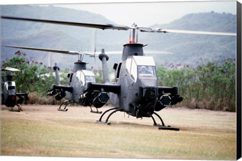 Framed Three AH-1 Cobra gunship helicopters Print