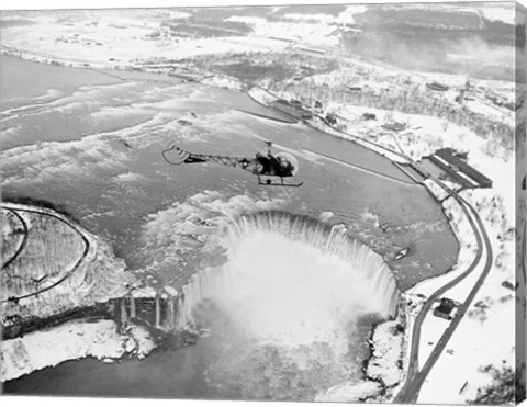 Framed Niagara Falls, Bell helicopter flying Print