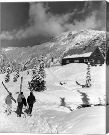 Framed USA, Washington state, three people carrying their skis Print