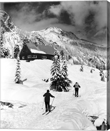 Framed Rear view of two people skiing, Washington, USA Print