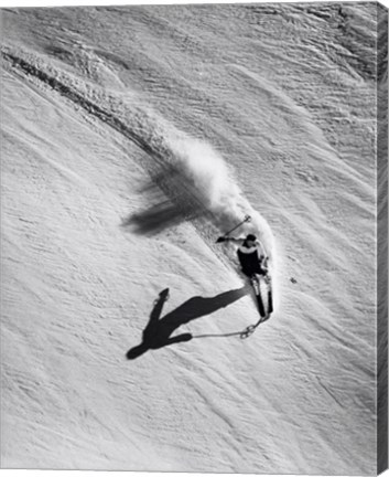 Framed High angle view of a man skiing downhill Print