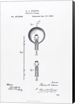 Framed Thomas Edison light bulb original patent drawing Print