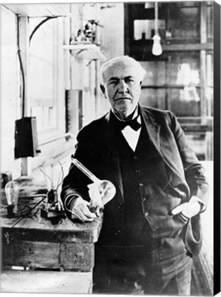 Framed Thomas Edison with the first light bulbs Print