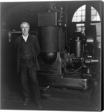 Framed Thomas Edison and his original dynamo 1906 Print