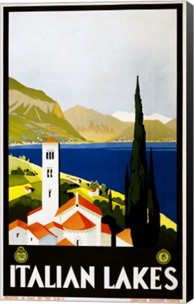 Framed Italian Lakes, travel poster, 1930 Print