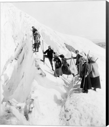 Framed Group of men and women climbing Paradise Glacier in Mt. Rainier National Park, Washington Print