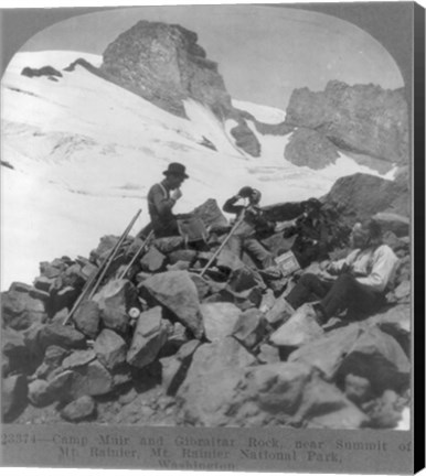 Framed Washington - Mount Rainier Toiling up a snowfield Print