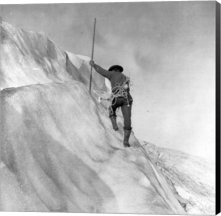 Framed Washington - Mount Rainier Guide cutting steps on ice slope near summit Print