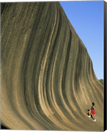 Framed Person climbing Wave Rock, Western Australia, Australia Print
